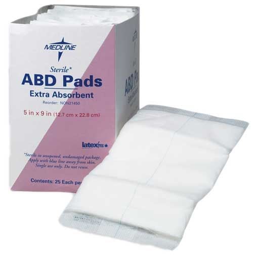 Medline Sterile Abdominal Pads, Extra Absorbent ABD Dressings